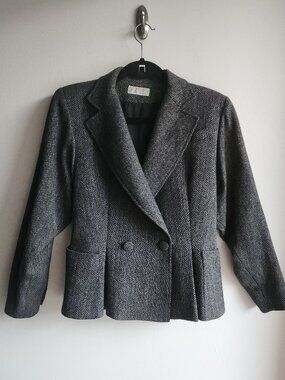 Emmanuelle Khanh Paris Vintage Dark Gray Herringbone Blazer - Sz 10 (approx.)
